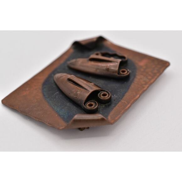 Rebajes Vintage Brazilian Mask Pin Brooch Abstract Copper Signed 1950s BinBP - Picture 7 of 12